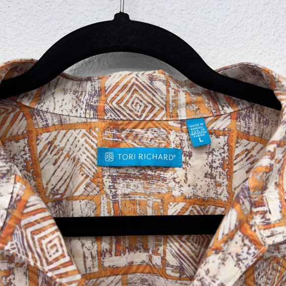 Tori Richard mens brown tapa printed geometric button down short sleeve Size:‎ L - Picture 6 of 8